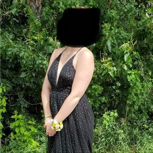 Luxxel Black Sparkle Plunge Gown